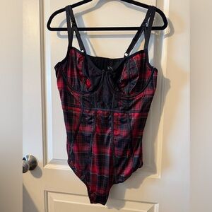 Never worn! Plaid silky and lace bodysuit from Torrid, size 1X
